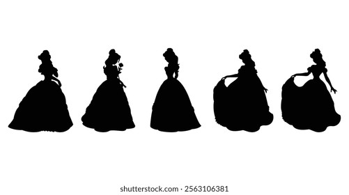 Princess vector wedding dress silhouette set