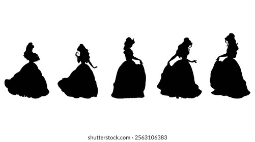 Princess vector wedding dress silhouette set