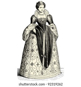 Princess - vintage engraved illustration - "Costumes anciens et modernes " by Cesare Veccello ed.Firmin-Didot  in 1859 - Paris