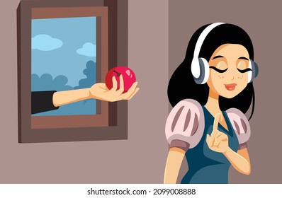 Princess Wearing Headphones Refusing Poison Apple Vector Illustration. Senior professor explaining protective measures for school reopening
