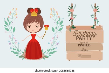 princess with wooden label invitation card