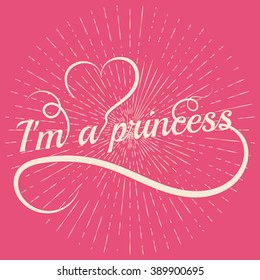 Princess word letters with heart. Stock vector