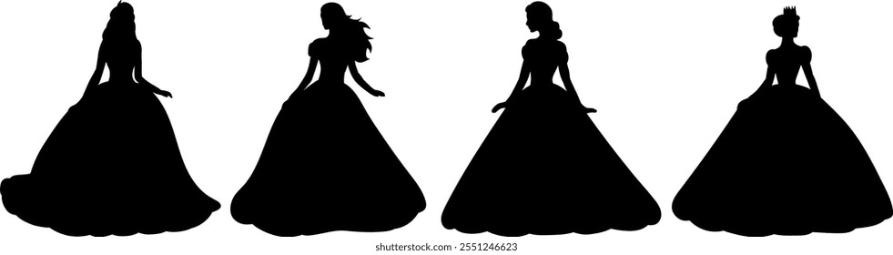 Prinzessinnen tanzen in Ballkleid Silhouette Vektor