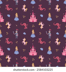 Princesses seamless pattern. Design for fabric, textiles, decoration of a children's room