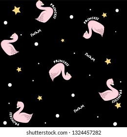 princessn swan pattern black background yearly white points gold crown vector
