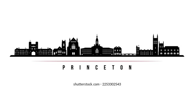 Princeton skyline horizontal banner. Black and white silhouette of Princeton, NJ. Vector template for your design. 