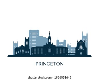 Princeton skyline, monochrome silhouette. Vector illustration.