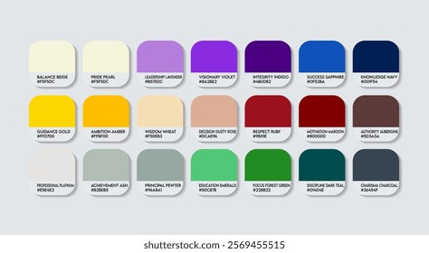 Principal Color Guide Palette with Color Names. Catalog Sample Principals with RGB HEX codes and Names. Colors Palette, New Principal Color Palette, Fashion Trend Principal Color Palette 2026 - 2027