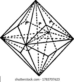 Formas principais do sistema isométrico: trisotaedro trigonal, desenho de linha vintage ou ilustração de gravação.