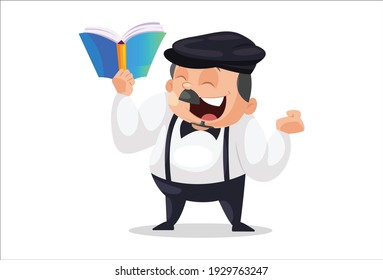 Principal is happy and holding book in hand. Vector graphic illustration. Individually on a white background.