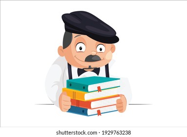 Principal is holding books in hand. Vector graphic illustration. Individually on a white background.