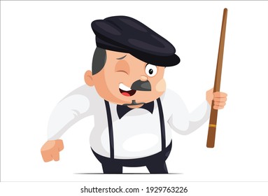 Principal is holding stick in hand. Vector graphic illustration. Individually on white background.