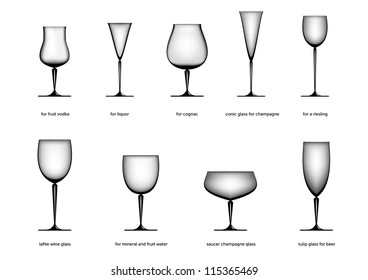 Principal kind of ware for drinks isolated on the white background