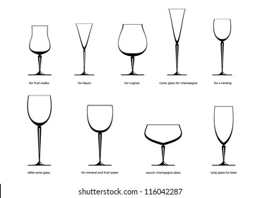 Principal kind of ware for drinks isolated on the white background