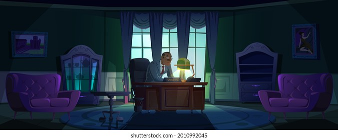 Principal In Night Office, Headmaster Or Boss