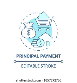 Principal Payment Concept Icon. Mortgage Payment Element Idea Thin Line Illustration. Reducing Debt Owed. Loan Repayment. Vector Isolated Outline RGB Color Drawing. Editable Stroke