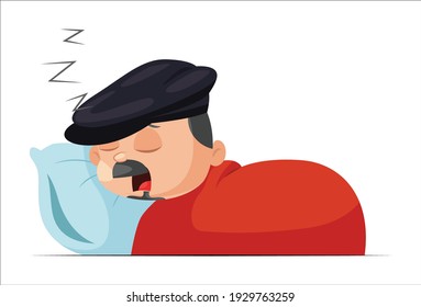 Principal is sleeping on bed. Vector graphic illustration. Individually on a white background.