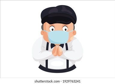 Principal Is Wearing A Mask And Doing Greet. Vector Graphic Illustration. Individually On A White Background.