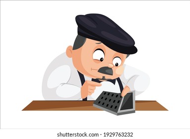 Principal is working on the calculator. Vector graphic illustration. Individually on a white background.