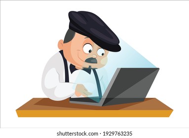 Principal is working on laptop. Vector graphic illustration. Individually on a white background.