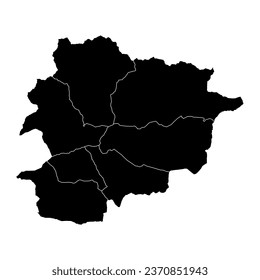 Principality of Andorra map with administrative divisions.
