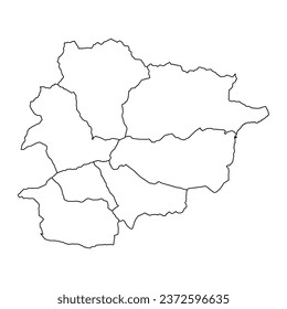 Principality of Andorra map with administrative divisions.