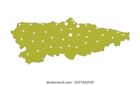 Principality of Asturias province map, Spain, with connections between small and big cities. North of Spain. Vector illustration.