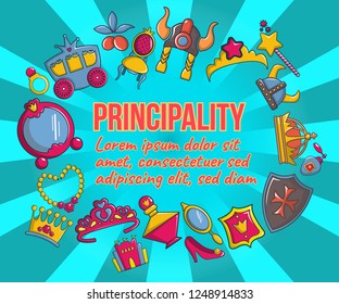 Principality concept banner. Cartoon banner of principality vector concept for web, giftcard and postcard