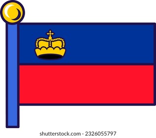 Principality of liechtenstein nation flag vector. Horizontal bands blue and red decorated gold crown. Country official symbol and emblem. Patriotic sticker flat cartoon illustration