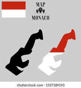 Principality of Monaco outline world map silhouette vector illustration, creative design background, national country flag, design element, symbols from countries all continents set.  