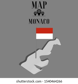 Principality of Monaco outline world map silhouette vector illustration, creative design background, national country flag, design element, symbols from countries all continents set.  
