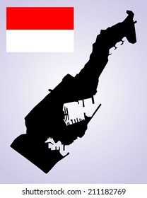 Principality of Monaco vector map silhouette and vector flag high detailed illustration isolated on background. Europe territory. 