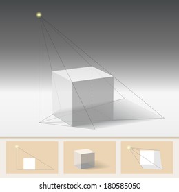 The principle of constructing the shadow. Geometric construction, teaching illustration