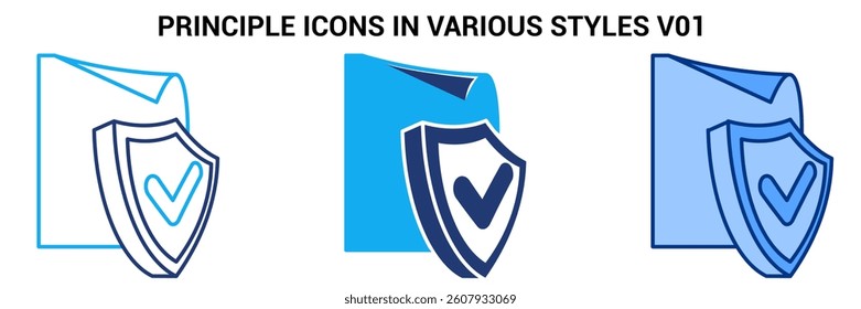 Principle icon represented by paper, shield Blue, Dualline, Dualtone style.