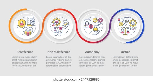 Principles of bioethics loop infographic template. Informed consent. Data visualization with 4 steps. Editable timeline info chart. Workflow layout with line icons. Myriad Pro-Regular font used