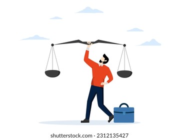 Principles and business ethics to do the right thing, balance and fairness for leadership, social responsibility or integrity to earn trust, confident leader holding balance ethics scale.