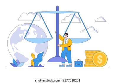 Principles And Corporate Ethics To Do Right Thing, Social Responsibility Or Integrity To Earn Trust, Justice For Leadership Concepts. Confident Businessman Leader Lift Balance Ethical Scale.