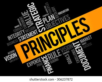 Principles - general or basic truth on which other truths or theories can be based, word cloud concept background