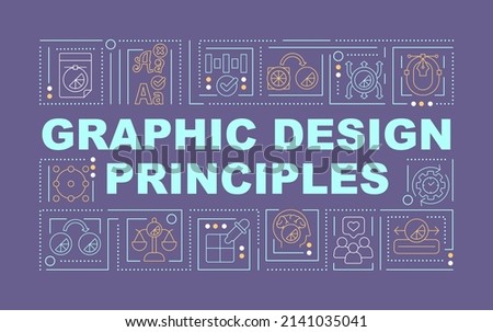 Principles of graphic design word concepts purple banner. Business style. Infographics with icons on color background. Isolated typography. Vector illustration with text. Arial-Black font used