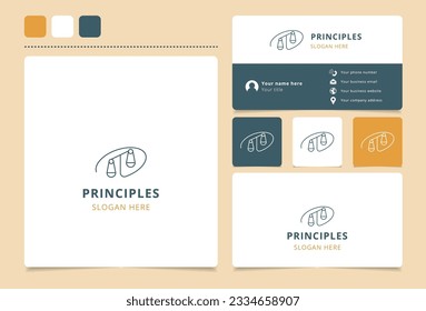 Principles logo design with editable slogan. Branding book and business card template.