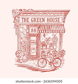 pring flower shop bloom artwork for t shirt, green hose shop, Flower market Amsterdam hand drawn vector illustration, vintage flower shop vector art