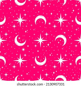 Prink seamless pattern with white moon.