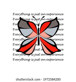 Print with abstract butterfly motif on the inscription background. Print for fabrics and T-shirts