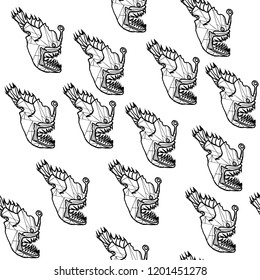 Print with abstract geometric angler-fish.