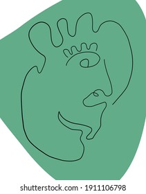 Print with abstract portrait. Black and white minimalist graphic silhouette.  Art of woman face.