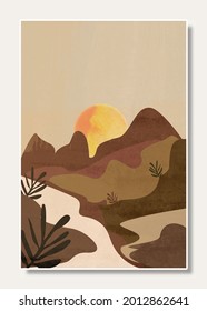 Print abstract vector illustration EPS 10 landscape design contemporary aesthetic backgrounds mountains earth boho wall art decor