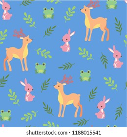 print animal deer frog rabbit seamless pattern