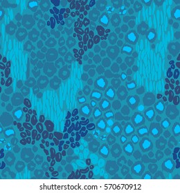 Print animals leopard pattern vector background. Blue trendy color abstract leo panther tiger printing seamless pattern.
