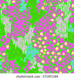 Print animals leopard pattern vector background. Neon color abstract leo panther tiger printing seamless
