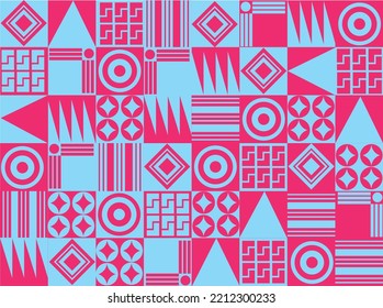 
Print for application in pink and blue, with geometric details in colored mesh